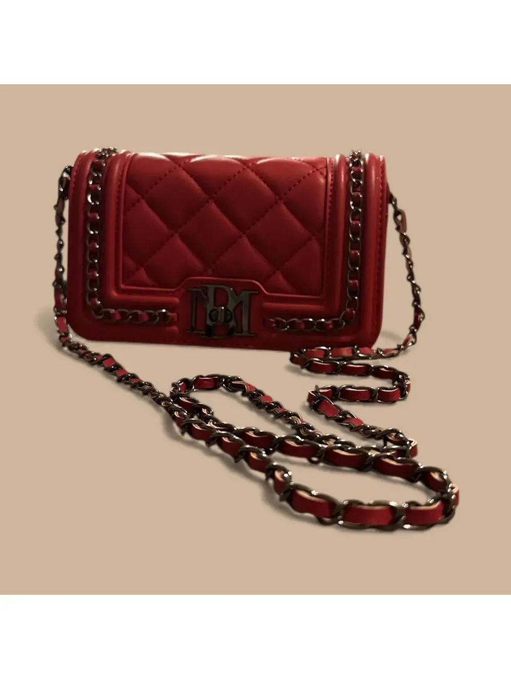 Badgley Mischka Red Quilted Leather Chain Shoulder Bag NWT